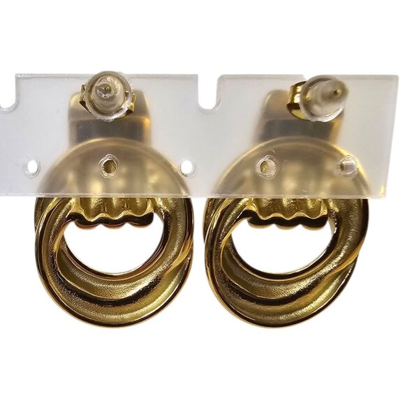 Round Rope Spiral Stud Statement Earrings 18K PVD Gold Stainless Steel - Picture 3 of 5